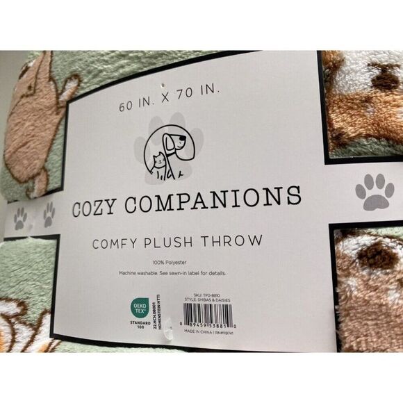 Cozy Companions Shiba Inu And Daisies Comfy Plush Soft Throw Blanket 60x70” NEW - Picture 8 of 12